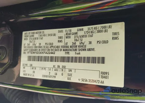 2019 Ford F-150 Xlt z USA, uszkodzony, nr VIN 1FTEW1E5XKFA22442